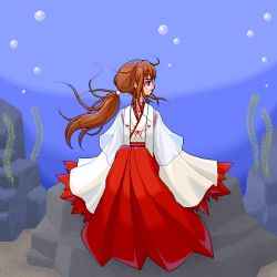 Rule 34 | 1girl, hakama, hakama skirt, japanese clothes, miko, oekaki, original, red hakama, rock, sitting, sitting on rock, skirt, solo, yuuki, yuuki (silent moon)