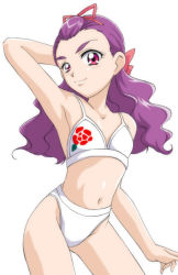 Rule 34 | 00s, arm behind head, bikini, hair ribbon, mimino kurumi, precure, purple hair, ribbon, swimsuit, white bikini, yes! precure 5