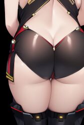 Rule 34 | 1girl, ass, ass focus, back, black background, black thighhighs, butt crack, commentary, highres, original, simple background, solo, standing, thigh gap, thighhighs, thighs, yoyoleaf