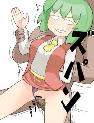 Rule 34 | 1boy, 1girl, bar censor, belt, blank eyes, blush, breasts, censored, clothed female nude male, clothes lift, clothing aside, collared shirt, cookie (touhou), dutch angle, green hair, holding another&#039;s wrist, hospital king, kazami yuuka, large breasts, long sleeves, medium bangs, neckerchief, nude, open mouth, panties, panties aside, penis, purple panties, pussy, red skirt, red vest, redqueen (cookie), sex, sex from behind, shirt, short hair, simple background, skirt, skirt lift, skirt set, solo focus, touhou, underwear, vaginal, vest, white background, white shirt, yellow belt, yellow neckerchief