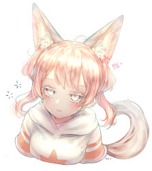 Rule 34 | 1girl, ahoge, animal ears, artist name, blonde hair, blush, breasts, closed mouth, colored eyelashes, earrings, fox ears, fox girl, fox tail, grey eyes, heart, highres, hood, hoodie, jewelry, looking at viewer, medium breasts, original, shale, simple background, solo, star (symbol), star earrings, tail, twintails, upper body, white background