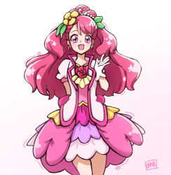 Rule 34 | 1girl, :d, absurdres, back bow, blush, bow, cowboy shot, cure grace, flower, gloves, hair bun, hair flower, hair ornament, hanadera nodoka, healin&#039; good precure, heart, heart hair ornament, highres, layered skirt, long hair, looking at viewer, magical girl, no choker, open mouth, pink bow, pink eyes, pink hair, pink skirt, precure, puffy sleeves, red flower, red rose, rinne (id43737613), rose, simple background, single hair bun, skirt, smile, solo, standing, white background, white gloves