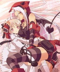 Rule 34 | 2girls, age difference, annerose redrum, arai nobu, blonde hair, blush, breasts, child, chloe fleurage, cleavage, couple, cross-laced footwear, demon girl, detached sleeves, dress, female focus, fingerless gloves, frown, gloves, hood, hoodie, horns, hug, jewelry, large breasts, lolita fashion, long hair, maid, maid headdress, multiple girls, necklace, onee-loli, original, pink eyes, red eyes, short twintails, shorts, smile, striped clothes, striped legwear, striped thighhighs, tail, thighhighs, twintails, white dress, white hair, white legwear, wings, yuri