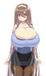Rule 34 | 1girl, breasts, brown hair, bursting breasts, curvy, highres, huge breasts, impossible clothes, impossible shirt, jacket, long hair, looking at viewer, multicolored eyes, original, pink eyes, see-through, see-through jacket, shirt, shuz (dodidu), smile, solo, undersized clothes, yellow eyes