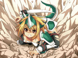 Rule 34 | 1girl, blonde hair, breasts, cerate, female focus, horns, queen&#039;s blade, queen&#039;s blade spiral chaos, shinjitsu (true ride), solo, tail, torn clothes