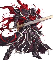 Rule 34 | black knight (fire emblem), cape, fire emblem, fire emblem: path of radiance, fire emblem heroes, full body, highres, holding, holding sword, holding weapon, male focus, nintendo, official art, solo, sword, torn cape, torn clothes, transparent background, weapon