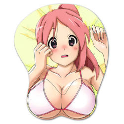 Rule 34 | 1girl, blush, breast mousepad, breasts, female focus, k-on!, large breasts, long hair, lowres, miura akane, mousepad, mousepad (medium), pink hair, ponytail, simple background, solo, white background