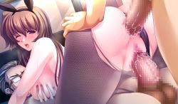 Rule 34 | 1girl, 2boys, anal, animal ears, anus, ass, ass grab, bed, black pantyhose, blush, grabbing another&#039;s breast, breasts, brown hair, censored, clothing aside, deep skin, double penetration, fake animal ears, fishnets, from behind, game cg, girl on top, glasses, grabbing, group sex, hetero, huge breasts, indoors, legs, leotard, leotard aside, long hair, looking back, lying, mature female, mmf threesome, moaning, mole, mole under eye, mosaic censoring, multiple boys, multiple penetration, myaan, one eye closed, open mouth, pantyhose, penis, playboy bunny, purple eyes, pussy, pussy juice, rabbit ears, serizawa tomoe, sex, thighs, threesome, torn clothes, torn legwear, vaginal, wince, yuri killer: in&#039;yoku ni ochiru yuritachi