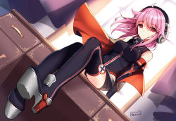 Rule 34 | 1girl, ahoge, arm at side, arm support, backlighting, between breasts, bison cangshu, black skirt, black thighhighs, blurry, breasts, cape, cross, curtains, depth of field, desk, detached sleeves, drawer, dutch angle, eyebrows, from below, full body, hair between eyes, head tilt, headphones, high heels, indoors, long hair, looking at viewer, miniskirt, on desk, pink hair, remodel (warship girls r), revision, shade, signature, sitting, on desk, skirt, solo, thighhighs, tirpitz (warship girls r), turtleneck, wall, warship girls r, wind, window