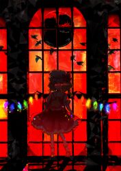 Rule 34 | 1girl, bird, chinese commentary, commentary, commentary request, crystal, english commentary, flandre scarlet, full body, glowing, glowing eyes, highres, indoors, looking at viewer, mixed-language commentary, moenoki, pixiv id, red eyes, red sky, signature, sky, standing, touhou, wings