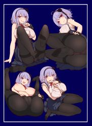 Rule 34 | 10s, 1girl, :q, absurdres, black pantyhose, blush, breasts, cleavage, dagashi kashi, fang, feet, foot focus, hairband, heart, heart-shaped pupils, highres, hu sea, huge breasts, looking at viewer, nail polish, nipples, no shoes, panties, panties under pantyhose, pantyhose, purple eyes, purple hair, scrunchie, shidare hotaru, simple background, smile, soles, solo, spread legs, symbol-shaped pupils, toes, tongue, tongue out, underwear, wavy mouth, wrist scrunchie