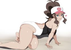 Rule 34 | 1girl, ass, blue eyes, breasts, brown hair, creatures (company), female focus, game freak, hilda (pokemon), large breasts, long hair, nintendo, oryutoo, pokemon, pokemon bw, smile, solo, swimsuit, tongue, tongue out