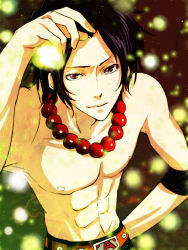 Rule 34 | 1boy, bad id, bad pixiv id, freckles, highres, kanameyura, male focus, muscular, one piece, portgas d. ace, topless male, solo