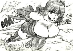 Rule 34 | 1girl, ayane (doa), breasts, character name, copyright name, dead or alive, dead or alive 6, large breasts, monochrome, serious, skidrow, solo