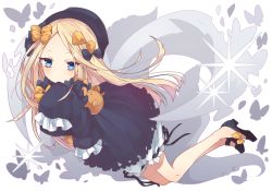 Rule 34 | 1girl, abigail williams (fate), black bow, black dress, black footwear, black hat, blonde hair, bloomers, blue eyes, bow, dress, fate/grand order, fate (series), hair bow, hat, highres, holding, holding stuffed toy, long hair, looking at viewer, multiple bows, nghbr, orange bow, parted bangs, sleeves past wrists, solo, stuffed animal, stuffed toy, teddy bear, underwear, white bloomers