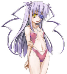 Rule 34 | 00s, 1girl, barasuishou, breasts, doll joints, eyepatch, hair ornament, joints, long hair, navel, purple hair, rozen maiden, sasa ichi, small breasts, smile, swimsuit, twintails, two side up, yellow eyes