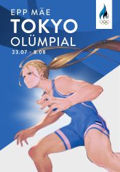Rule 34 | 1girl, 2020 summer olympics, blonde hair, blue eyes, braid, epp maee, estonian flag, estonian text, highres, long hair, monq, olympics, ponytail, real life, skin tight, solo, sportswear, toned, wrestling, wrestling outfit