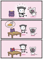 Rule 34 | &gt; &lt;, 3koma, :&gt;, :&lt;, absurdres, apron, black cat, bloom (irys), blue eyes, bow, bowtie, cat, chibi, comic, commentary, detached wings, english commentary, food, food art, gloom (irys), heart, heterochromia, highres, hololive, hololive english, in the face, ketchup, maid, maid apron, maid headdress, mpien, omelet, omurice, plate, purple eyes, silent comic, single wing, speech bubble, spraying, sweatdrop, table, takodachi (ninomae ina&#039;nis), triangle mouth, virtual youtuber, white cat, wings