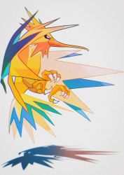 Rule 34 | alternate color, artist name, bird, creatures (company), flying, game freak, gen 1 pokemon, highres, legendary pokemon, nintendo, no humans, pokemon, pokemon (creature), saiku (zvlku), shiny pokemon, simple background, solo, zapdos