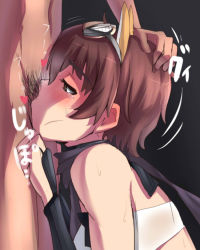 Rule 34 | 1girl, bad id, bad nijie id, bare shoulders, blush, brown eyes, brown hair, deepthroat, ererufu, fellatio, goggles, goggles on head, hand on another&#039;s head, hetero, katou keiko, oral, pubic hair, short hair, solo focus, strike witches, sweat, tears, ulrich (tagaragakuin), witches of africa, world witches series