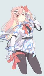 Rule 34 | 1girl, absurdres, arm at side, arm strap, arm up, black legwear, blue background, blush, bow, braid, closed mouth, collared dress, commentary request, contrapposto, cropped legs, dress, girls&#039; frontline, gloves, gluteal fold, hair bow, hair ornament, hairclip, hexagram, highres, jingo, layered dress, leg ribbon, long hair, long sleeves, looking at viewer, medium hair, neck ribbon, negev (girls&#039; frontline), one side up, panties, panty pull, pantyshot, pink hair, red bow, red eyes, red ribbon, ribbon, short dress, side braid, simple background, solo, standing, star (symbol), star hair ornament, star of david, swept bangs, thigh ribbon, underwear, white gloves, white panties
