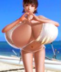 Rule 34 | 1girl, 3d, animated, beach, bikini, bouncing breasts, breasts, brown eyes, brown hair, character request, cleavage, gigantic breasts, heart, heart hands, looking at viewer, navel, ocean, outdoors, sexy beach, sexy beach premium resort, short hair, side-tie bikini bottom, sky, solo, swimsuit, tagme, video, white bikini