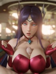 Rule 34 | 1boy, 1girl, 3d, animated, black hair, blue eyes, breasts, clothed female nude male, clothed sex, clothes, collar, cum, ejaculation, elbow gloves, evilaudio, facial, fingerless gloves, gloves, highres, huge penis, irelia, lazyprocrastinator, league of legends, long hair, looking at viewer, medium breasts, nude, one eye closed, open mouth, paizuri, paizuri under clothes, penis, pov, smile, sound, video