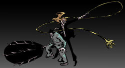 Rule 34 | 2boys, absurdres, aikawa love, bird mask, black hair, black jacket, black pants, bleach, blue jacket, blue pants, commentary request, facing viewer, fighting stance, full body, grey background, hand on own knee, highres, holding, holding weapon, jacket, ken hollow, kinshara (shikai), leaning forward, long hair, long sleeves, mask, multiple boys, oni mask, ootoribashi roujuurou, open clothes, open jacket, orange hair, outstretched arm, pants, shirt, short hair, simple background, spiked hair, standing, tengumaru (shikai), track jacket, weapon, white shirt