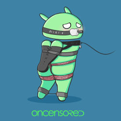 Rule 34 | absurdres, android (os), apple, apple inc., armbinder, blush, bugdroid, colored skin, food, fruit, green skin, highres, off-topic, oncensored (artist), shibari, third-party source