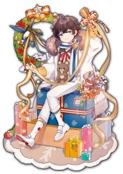 Rule 34 | 1boy, artist request, bell, bird, bird request, blue eyes, bow, brown hair, child, christmas, doll, flower, flower request, fur collar, game cg, gift, highres, holding, holding bell, ichihime, ichinose sora, mahjong soul, male focus, nikaidou miki, official art, postage stamp, ribbon, rug, scarf, simple background, sitting, sleigh, smile, socks, solo, star (symbol), stuffed animal, stuffed toy, teddy bear, transparent background, white footwear, white ribbon, white socks, wreath, yellow ribbon, yostar
