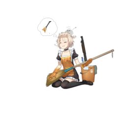 Rule 34 | 1girl, animal, animal on head, apron, black thighhighs, blonde hair, blush, breasts, broom, brown footwear, chilunchilun, cloth, collarbone, dreaming, dress, drooling, electric guitar, facing viewer, flying sweatdrops, frills, full body, girls&#039; frontline, gloves, guitar, gun, hair ornament, hair tie, holding, holding broom, instrument, loafers, m1897 (electric witch) (girls&#039; frontline), m1897 (girls&#039; frontline), maid, mop bucket, official alternate costume, official art, on head, open mouth, orange gloves, puffy short sleeves, puffy sleeves, pump action, shoes, short hair, short sleeves, shotgun, sitting, sleeping, sleeping upright, small breasts, solo, sparkle, thighhighs, thighs, transparent background, wariza, weapon, winchester model 1897, zzz