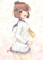 Rule 34 | blush, breasts, brown eyes, brown hair, edelweiss, highres, sailor collar, short hair, small breasts