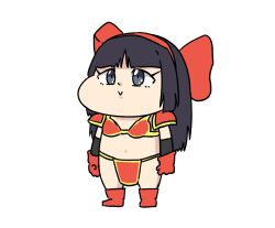 Rule 34 | 1girl, alternate costume, armor, bikini, bikini armor, black hair, blush, breasts, chibi, cleavage, gamushiro, gloves, grey eyes, hair ribbon, legs, long hair, nakoruru, navel, ribbon, samurai spirits, serious, small breasts, smile, snk, sweat, swimsuit, the king of fighters, thighs