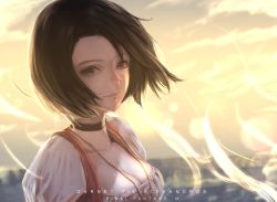 Rule 34 | 1girl, black hair, breasts, brown eyes, choker, cleavage, closed mouth, commentary request, final fantasy, final fantasy ix, garnet til alexandros xvii, jewelry, king gidora, looking at viewer, necklace, short hair, smile, solo