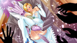 Rule 34 | 1boy, 1girl, bare shoulders, bianca (dq5), blonde hair, blue eyes, blush, braid, breast sucking, breasts, bride, censored, clothed sex, dragon quest, dragon quest v, dress, earrings, elbow gloves, feet, furry, furry with non-furry, gloves, hetero, high heels, highres, horse boy, inja no kuruwa, interspecies, jewelry, jyami, large breasts, legs, long hair, looking at viewer, monster, mosaic censoring, netorare, nipples, one breast out, panties, panty pull, penis, pussy, see-through, sex, single braid, smile, standing, sweat, thighhighs, thighs, underwear, v, vaginal, wedding, wedding dress