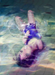 Rule 34 | 1girl, amputee, asphyxiation, drowning, highres, ikelag, looking at viewer, one-piece swimsuit, original, peril, quadruple amputee, solo, struggling, swimsuit, tagme, underwater, water