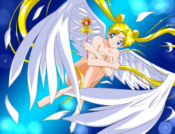 Rule 34 | anello81, angel wings, barefoot, bishoujo senshi sailor moon, blue background, feet, highres, moon heart rod, nude, tsukino usagi, wings
