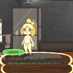 Rule 34 | 1girl, animal crossing, animal ears, animal hands, artist name, barefoot, bathroom, bathtub, bell, blonde hair, blue bra, blue panties, blush, bra, buck teeth, cameltoe, character name, collarbone, dated, dog ears, dog girl, dog tail, embarrassed, english text, female focus, flat chest, flying sweatdrops, full body, furry, furry female, hair bell, hair ornament, hair tie, highres, indoors, isabelle (animal crossing), jingle bell, looking at viewer, mat, mirror, neko star, nintendo, nipples, nose blush, open mouth, panties, red ribbon, reflection, ribbon, short hair, shower, signature, solo, speech bubble, standing, striped bra, striped clothes, striped panties, sweat, tail, talking, teeth, text focus, topknot, topless, towel, underwear, underwear only, unworn bra, unworn clothes, yellow eyes