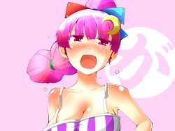 Rule 34 | 1girl, crescent, crescent hair ornament, crescent moon, female focus, hair ornament, hokuto (scichil), moon, patchouli knowledge, pink eyes, ponytail, solo, touhou