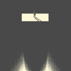Rule 34 | 1girl, abstract, dithering, lvl374, monochrome, original, pixel art, rectangle, shadow, solo, standing, very wide shot