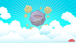 Rule 34 | 10s, 2016, cloud, creatures (company), closed eyes, game freak, gen 1 pokemon, happy, highres, koffing, nintendo, no humans, official art, official wallpaper, pokemon, pokemon (creature), wallpaper
