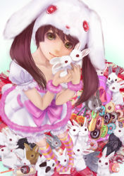 Rule 34 | 1girl, dress, highres, mamoru, mamoru (mamoru jinja), original, rabbit, solo, too many, too many rabbits, twintails