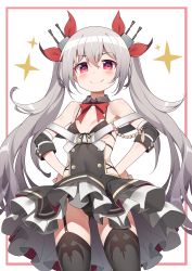 Rule 34 | 1girl, absurdres, anchor, animal print, azur lane, bat print, belt, bikini, bikini top only, black bikini, black bra, black dress, black thighhighs, bra, breasts, chain, collar, detached collar, dress, fang, front-tie bikini top, front-tie top, garter straps, hair between eyes, hair ribbon, heart, heart-shaped pupils, highres, hop3, red eyes, red ribbon, ribbon, silver hair, small breasts, solo, swimsuit, symbol-shaped pupils, thighhighs, twintails, underwear, vampire (azur lane), white belt, white collar