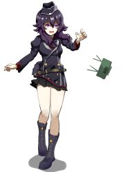 Rule 34 | absurdres, belt, belt pouch, black belt, black skirt, blue archive, boots, claymore (mine), commentary request, explosive, garrison cap, hair between eyes, haruka (blue archive), hat, highres, knee boots, long hair, mine (weapon), open mouth, pouch, purple eyes, purple footwear, purple hair, simple background, skirt, sntrio, tearing up, white background