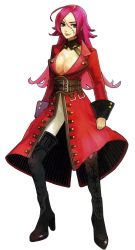 Rule 34 | 10s, 1girl, ahoge, blue eyes, boots, breasts, cleavage, corset, fate/extra, fate (series), female focus, francis drake (fate), full body, highres, large breasts, lips, long hair, official art, pink hair, scar, solo, thigh boots, thighhighs, transparent background, wada arco, white background