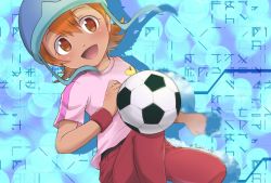 Rule 34 | 1girl, ball, digimon, digimon adventure: (2020), happy, hat, highres, short hair, smile, soccer ball, solo, takenouchi sora