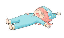 Rule 34 | 1girl, anya (spy x family), artist request, barefoot, blush, closed eyes, feet, medium hair, open mouth, pajamas, pink hair, simple background, sleeping, soles, solo, spy x family, toes, white background