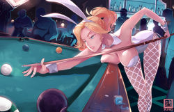 Rule 34 | 1girl, 3girls, 6+boys, aiming, animal ears, ball, bar (place), bent over, billiard ball, billiards, blonde hair, blue eyes, bottle, bow, bowtie, breast press, breasts, cleavage, crowd, cue stick, detached collar, drawstring, faceless, faceless male, fake animal ears, fishnet pantyhose, fishnets, hairband, indoors, large breasts, leotard, lips, long hair, mercy (overwatch), multiple boys, multiple girls, nekomimipunks, overwatch, overwatch 1, pantyhose, parted lips, playboy bunny, ponytail, pool table, rabbit ears, solo focus, strapless, strapless leotard, table, white leotard, wrist cuffs