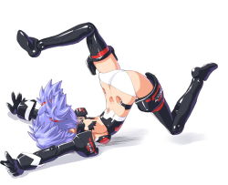 Rule 34 | 10s, 1girl, altines, ass, bad id, bad pixiv id, busou shinki, butt crack, dd (ijigendd), doll joints, faceplant, joints, purple hair, short hair, short twintails, solo, thighhighs, twintails