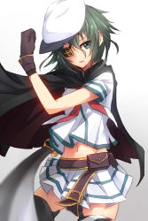 Rule 34 | 10s, 1girl, blue eyes, cape, eyepatch, gloves, green hair, hat, highres, kantai collection, kiso (kancolle), kiso kai ni (kancolle), looking at viewer, metindone, midriff, navel, open mouth, short hair, solo, sword, thighhighs, weapon